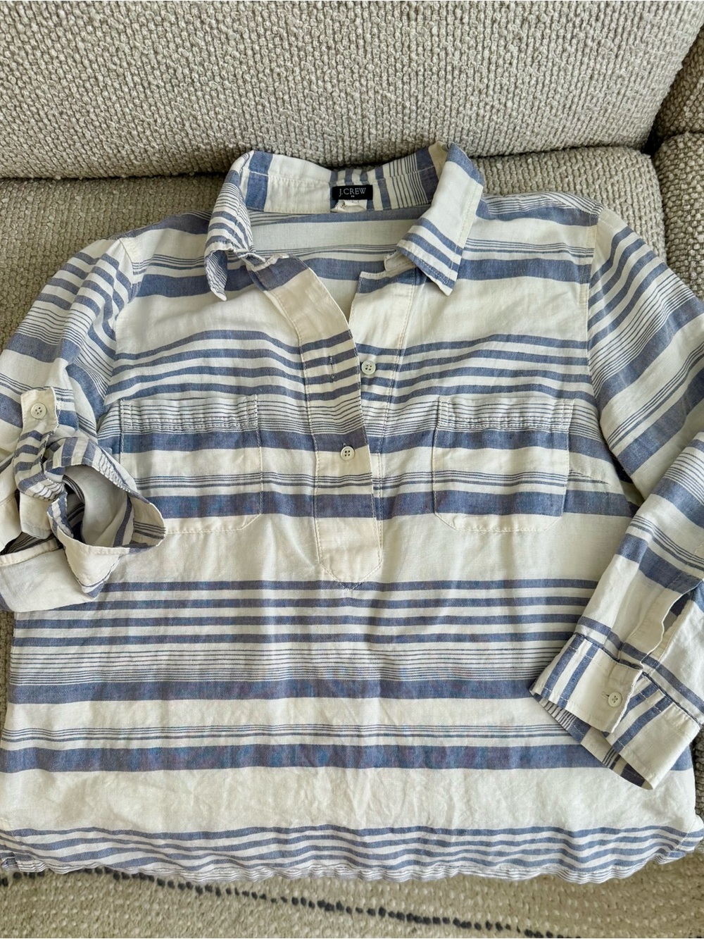 JCREW Linen Half Button Down Popover Top Shirt